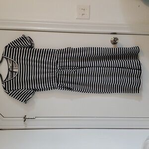 Navy and White Striped Old Navy Cropped Jumpsuit Size Medium